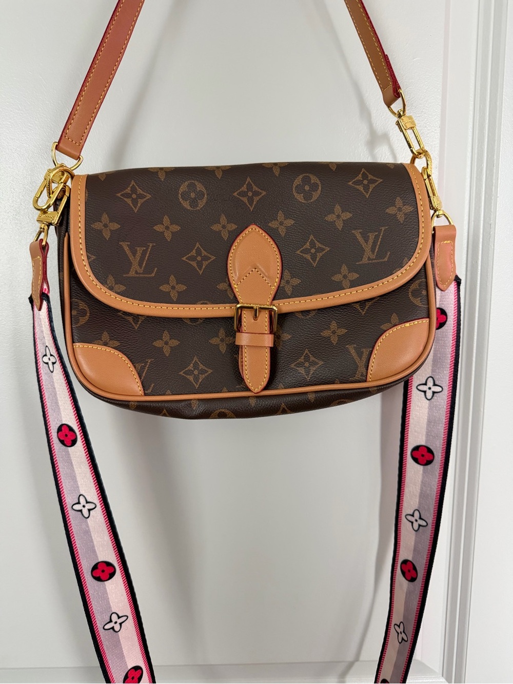 Louis Vuitton Monogram Crossbody Bag with Pink Accent Strap